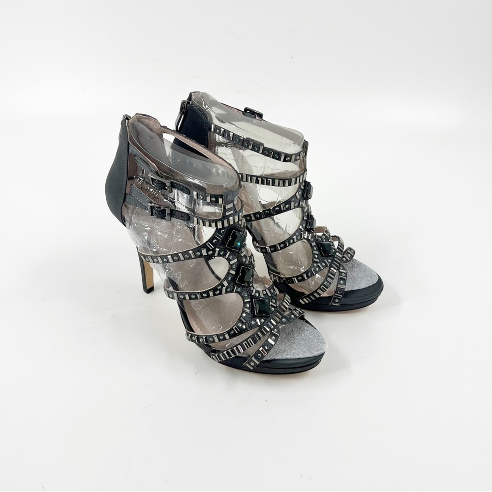✅NWB Vince Camuto Crista 9.5 Sandals STEEL Fabric Embellished Strappy Platform